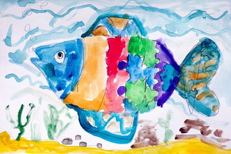 Fish. Pucture drawing by my 7 years old son.の写真素材