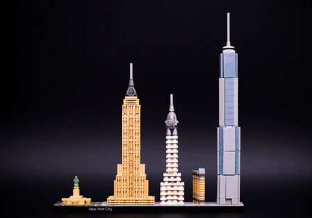 Tambov, Russian Federation - December 26, 2016 Lego Architecture New York City. Black background. Studio shot.のeditorial素材