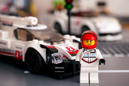 Tambov, Russian Federation - January 02, 2019 Lego Speed Champions Porsche 919 Hybrid car with...
