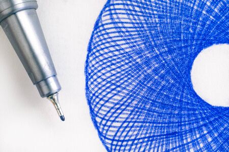 Blue circle pattern with felt pen. Close-up.の写真素材