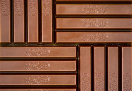 Tambov, Russian Federation - March 19, 2021 KitKat chocolate bars background. Full frame.