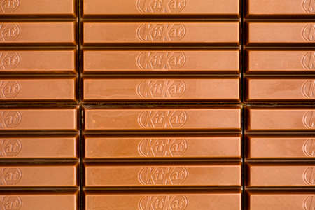 Tambov, Russian Federation - March 19, 2021 KitKat chocolate bars background. Full frame. Close-upのeditorial素材