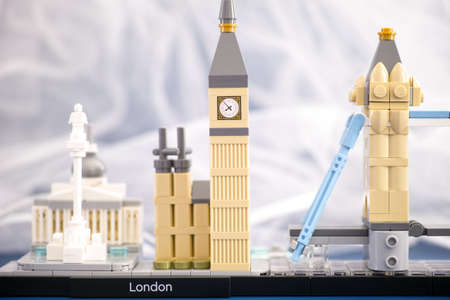 Tambov, Russian Federation - March 11, 2022 Lego London. This set features the National Gallery, Nelson Column, Big Ben and Tower Bridge. Lego Architecture Skyline Collectionのeditorial素材