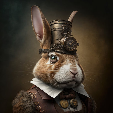 Portrait of a steampunk style brown hare. Created with Generative AI.の素材