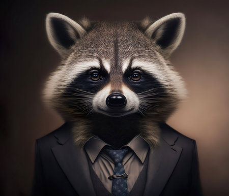 A portrait of a Raccoon in a business suit. . Created with Generative AI.の素材
