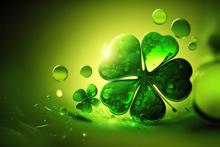 A five-leaf clover on a green background. Created with Generative AI.の素材