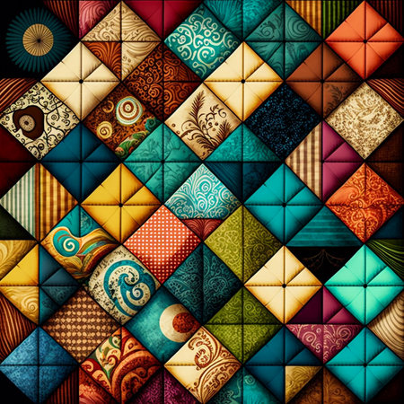 Multicoloured patchwork background. Created with Generative AI. Midjourney illustration. Full frameの素材