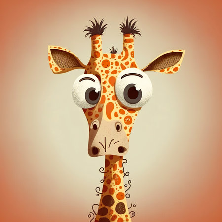A drawn portrait of a shocked giraffe. Created with Generative AI.の素材