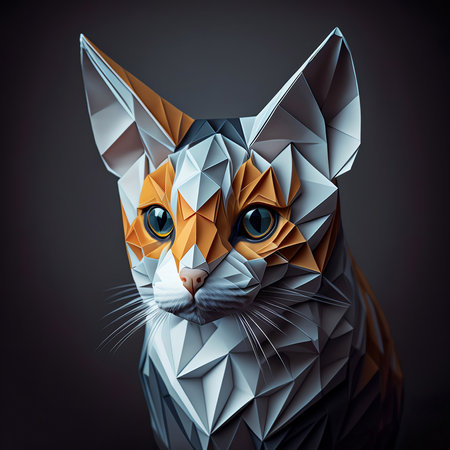 A portrait of origami calico cat. Created with Generative AI.の素材