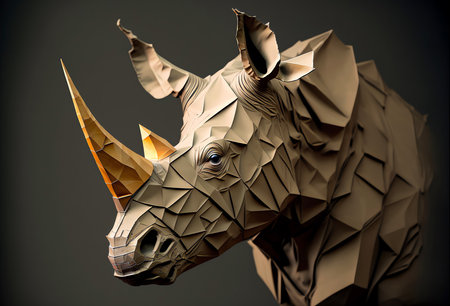 A portrait of origami rhinoceros. Created with Generative AI.の素材