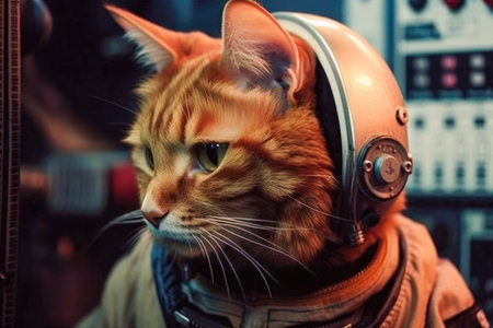 A portrait of an astronaut cat on a space station. Created with Generative AI.の素材