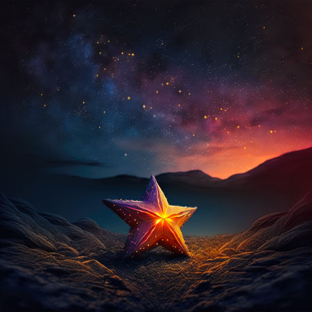 A star laying on the ground under a starry sky. Created with Generative AI.の素材