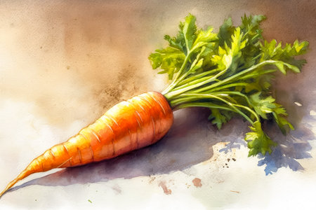 A watercolour style illustration of an orange carrot. Created with Generative AI.の素材