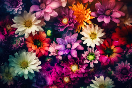 Colourful chrysanthemums background. .Created with Generative AI.の素材