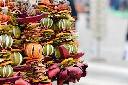 Dried citrus garland Christmas and New Year tree decorationの写真素材
