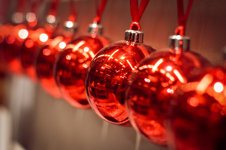 Beautiful red Christmas glass balls decorationの写真素材