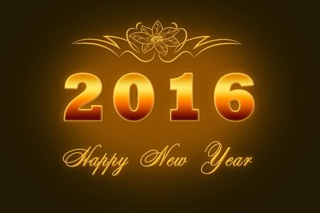 Picture of Happy New Year sign on bright golden background. Horizontal digital wintertime festive...