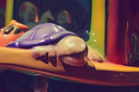 Close up on colorful detail of children playground park abstract background. Playful happiness time, having fun, blurred imageの写真素材