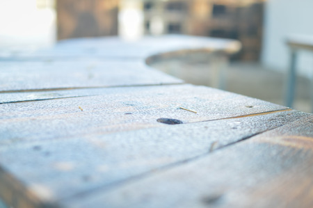 Close up view of old wood bench table for natural textured abstract surface background. Top view...