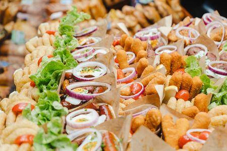 Burrito stall at the Boqueria market in Barcelona, Spain. Food and Travelの写真素材