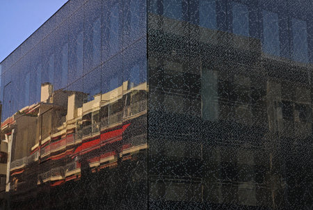 Modern Art Nouveau glass building. Social Security Center, crossing the streets of Pasteur and...