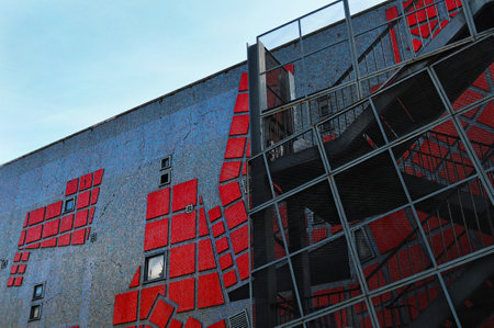 The side wall of the building of the Association of Architecture on the street Travessa do Carvalho in Lisbon, Portugal. November 01, 2018. Editorial photoのeditorial素材