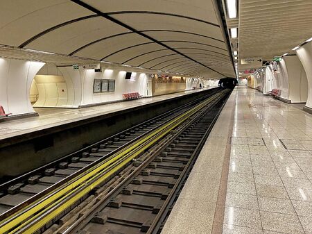 Subway during the COVID-19 epidemic in Athens, Greece. Shooting with high ISO valueの写真素材