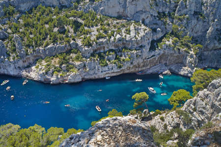 Water recreation in the Calanques National Park in the department of Bouches-du-Rhone, Franceの写真素材