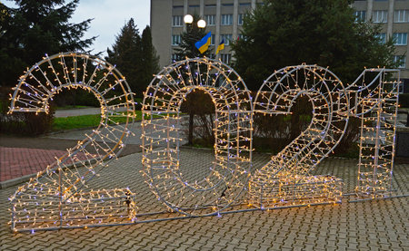 Illumination on the occasion of the new year 2021. Shooting in poor lighting conditions with hight...