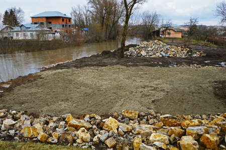 Spring flood in the town of Tysmenytsia in western Ukraineの写真素材