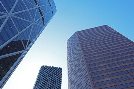 Skyscrapers in Calgary in the central part of the city, Downtown, Canadaの写真素材