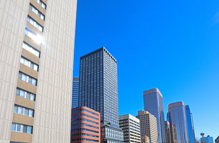 Skyscrapers in Calgary in the central part of the city, Downtown, Canadaの写真素材