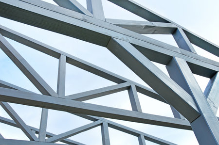 Fragment of a wooden truss construction for creating a roofの写真素材