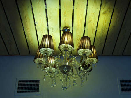 big beautiful chandelier on a ceilingの写真素材
