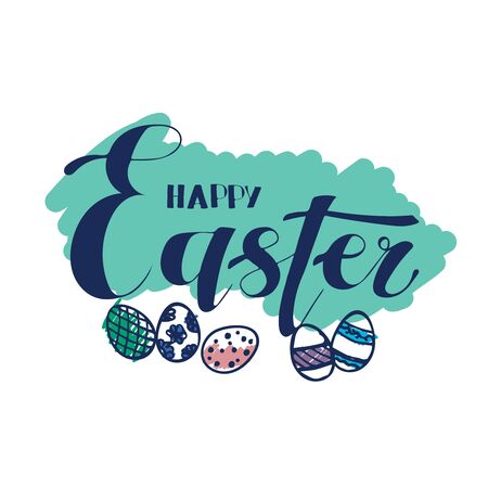 An Easter logo on menthe green colour spot with hand drawn easter eggs.のイラスト素材
