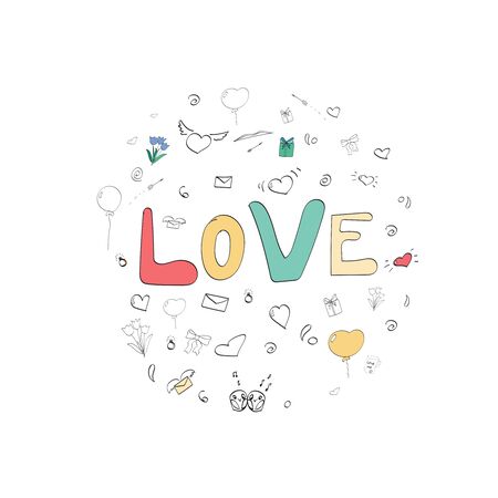 A love card with doodle elementsのイラスト素材