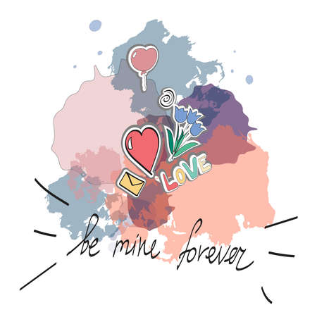 Watercolor and doodle love cardのイラスト素材