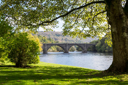 Thomas Telford Bridge over the River Tay in Dunkeld, Perthshire, Scotlandの写真素材