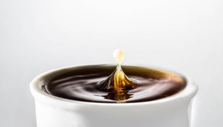 Drop of milk splashing in a cup of black coffee