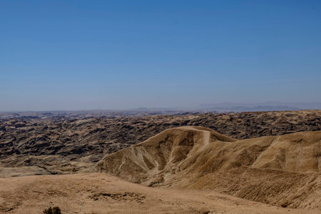 Spectaulra vista of the eroded hills and valleys of Moon Landscape near Swakopmund in the Erongo Region of Namibiaの写真素材