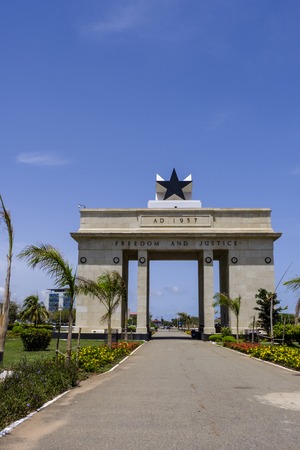 ACCRA,GHANA - APRIL 11 2018: Black Star Gate Monument is part of Independence Square, venue for Independence Day parades and national celebrationsのeditorial素材
