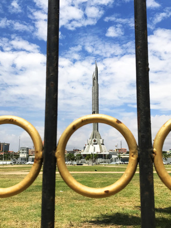 LUANDA, ANGOLA - MARCH 29 2018: Looking through railings to mausoleum of Agostinho Neto, first president of Angolaのeditorial素材