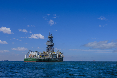 SWAKOPMUND, NAMIBIA - MARCH 24 2018: Large oil drilling ship built in 2011 in South Korea, Ocean Rig Poseidon off coast of Namibia near Walvis Bayのeditorial素材