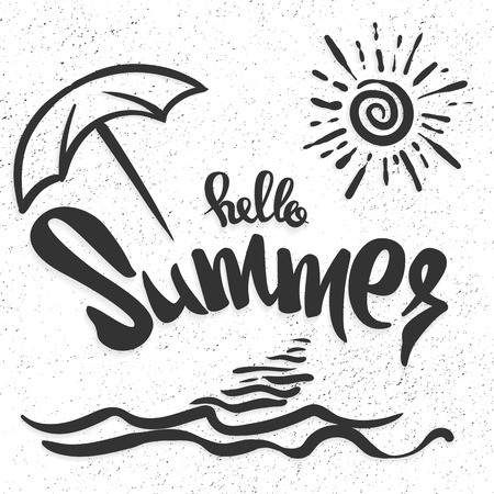 Hello summer hand drawn lettering isolated on white background for your designのイラスト素材