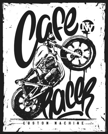 Cafe racer Vintage Motorcycle hand drawn t-shirt print.のイラスト素材