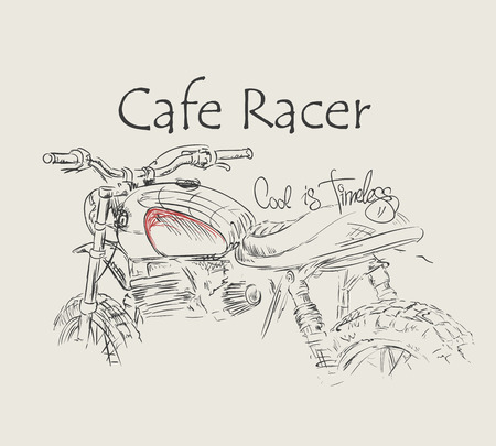Cafe racer Vintage Motorcycle hand drawn t-shirt print.のイラスト素材
