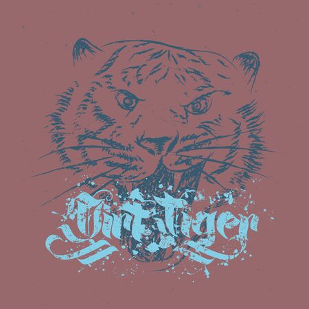 Grunge tiger hand drawn vector illustrationのイラスト素材
