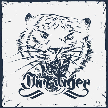 Grunge tiger hand drawn vector illustrationのイラスト素材