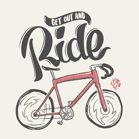 Bicycle hand drawn lettering ride, t-shirt print.のイラスト素材
