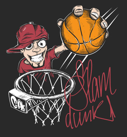 Mad basketball slam dunk t-shirt print design vector illustration.のイラスト素材